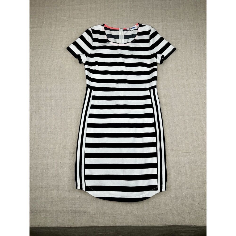 Alice Blue Short Sleeve Black White Striped Dress Mid Length Women’s Small